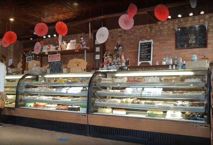 Pastry cases and the café counter