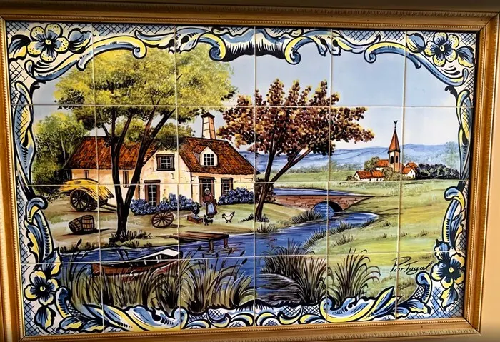 Azulejo tile mural of a countryside farmhouse